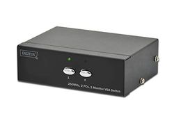 Digitus VGA Switch Periférico de entrada (2 portas, 250 MHz, 1 monitor, 2 unidades, 3 VGA, HDSUB15 fêmea no máximo. 1920 x 1080 pixeis em 60 Hz, inclui fonte de alimentação)