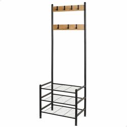AKTIVE 18428 MAX Home Szafa na buty Wejście do przedpokoju i wieszak stojący, 7 wyjmowanych haczyków i 3 półki do przechowywania, 60 x 40 x 175 cm, przemysłowy, nogi poziomowane