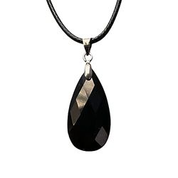VIE Teardrop Faceted Pendant, 2.5x1.5cm, Black Obsidian