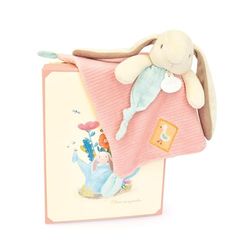 Doudou et Compagnie DC4207 – Conejo Plano de Peluche, 27 cm, para niños Desde el Nacimiento, con Caja de Regalo para Regalar, Idea de Regalo, garantía de Peluche perdido