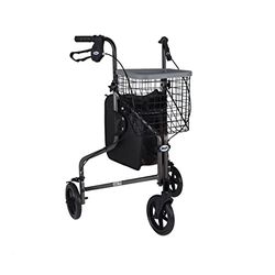 Days Lightweight Aluminium 3 Wheel Walker – Height Adjustable and Foldable Mobility Aid for Elderly – Triwalker with Basket, Tray, Bag and Lockable Brakes – Indoor and Outdoor Walker – Quartz