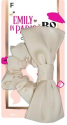 Emily in Paris x Bo Paris – Bow Scrunchie – Beige Satin – Chic Hair Accessory – Elegant Hairstyle – Trendy Parisian Look – Pack of 1