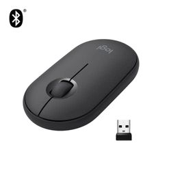 Logitech Pebble Mouse wireless con Bluetooth o ricevitore da 2,4 GHz, mouse sottile per computer con clic silenziosi, per Laptop/Notebook/iPad/PC/Mac/Chromebook - Nero