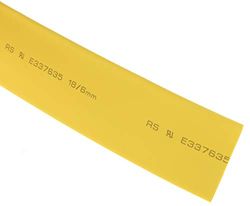 RS PRO Tuyau thermorétractable en polyoléfine jaune, Ø 18 mm, taux de rétrécissement 3:1, longueur 3 m, rouleau de 3 m