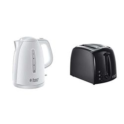 Russell Hobbs 21270 Textures Plastic Kettle, 1.7 Litre, 3000 W, White & 21641 Textures 2-Slice Toaster, 700-850 W, Black