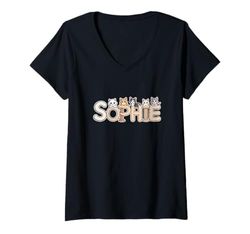Womens Sophie Cat Trees - Personalized Cute Name Word Art V-Neck T-Shirt