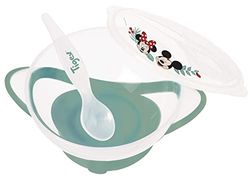 Tigex Sugkoppsskål för bebisar | Träningsskål med lock och sked | Mikrovågsugns- och diskmaskinssäker | Disney Mickey Mouse