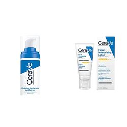 CeraVe Hydrating Hyaluronic Acid Serum 30ml For All Skin Types with Hyaluronic Acid & AM Facial Moisturising Lotion SPF50 with Ceramides & Vitamin E for Normal to Dry Skin 52ml