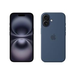 Apple iPhone 16 (128 GB) - Zwart + Siliconenhoesje met MagSafe - Denim