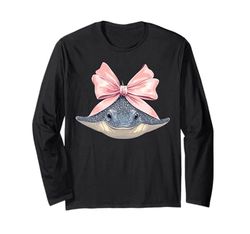 Coquette Bow Stingray Manta Ray Girl Mom Pink Día de la Madre Manga Larga