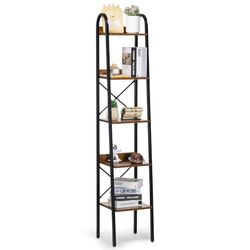 VEVOR Metal Bookshelf, 5-Tier Industrial Bookshelf, Tall Narrow Rustic Vintage Storage Bookcase with Open Shelves, Freestanding Display Shelving Unit Storage Rack, for Living room, Bedroom & Office