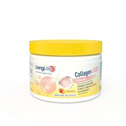 LongLife® Collagen 5000 Powder | Collagne idrolizzato di tipo I e III in polvere | Benessere della pelle | 25 dosi | Gusto pesca e senza glutine