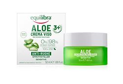 Equilibra Viso, Aloe Crema Viso Anti-Rughe, Crema Viso Effetto Filler a Base di Aloe Vera e Aloe 3+, Crema Antirughe Adatta a Pelli Sensibili, Contrasta i Segni del Tempo, Azione Levigante, 50 ml