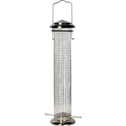 dobar 11523 Grand Distributeur pour Oiseaux avec Grille avec Acier Inoxydable, mangeoire XL pour Oiseaux Sauvages à Suspendre, 9.5 x 9.5 x 39 cm, métal