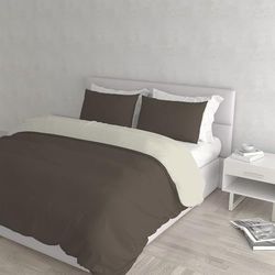Italian Bed Linen Conjunto de capa de edredão com fronha e fronhas, cor natural, 100% algodão, cor castanho/creme, duplo, 3 unidades