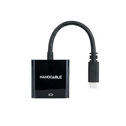 PRENDELUZ De USB-C naar VGA-converter van 0,1 m in elegant zwart aluminium verbindt moeiteloos de huidige apparaten met VGA-schermen voor duurzaamheid en kwaliteit. Perfect voor praktische oplossingen
