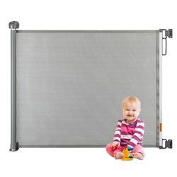 Relaxdays Barrera de Seguridad Extensible, Malla Escaleras y Puertas, Niños, 70-180 cm, Montaje con Taladro, Gris