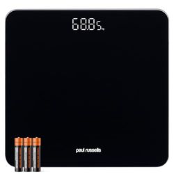 Paul Russells Digital Bathroom Scales for Body Weight, Weighing Scale with Glass, High Precision Sensors Accurate Weight Machine, Batteries Included, 180kg/28st/400lb, Black