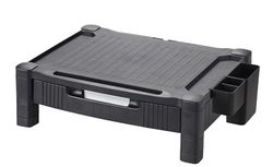 Q-Connect Supporto per monitor con cassetto/cassetto documenti estraibile e organizer laterale/gestione dei cavi/rivestimento antiscivolo/nero