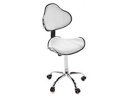 QUIRUMED Ergonomische kruk met gaslift, basis met 5 wielen, wit, in hoogte verstelbaar, frame van verchroomd staal, kunstleer, esthetiek, fysiotherapie, medische instellingen, kantoor