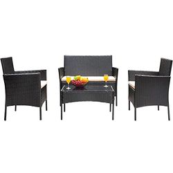 MAINWIN 4-Piece Wicker Outdoor Patio Furniture Set, Black