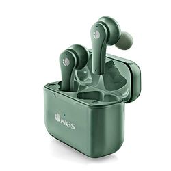 NGS ARTICA Bloom Green - Auriculares inalámbricos compatibles con tecnología Bluetooth y TWS, Base de Carga, 24h de autonomía, micrófono, Control táctil, Verde.