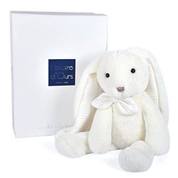 HISTOIRE D'OURS - Grande Peluche Doudou Lapin - Blanc - 40 cm - Collection Preppy Chic - Idée Cadeau Enfants ou Naissance pour Bébé - Doudou Très Doux & Elégant - Avec Boite Cadeau - HO3135