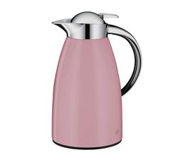alfi SIGNO 1.0 L Pink Matt Stainless Steel Vacuum Flask with Hygienic Tempered Glass Insert, Screw Cap with Comfortable Push Button, Ergonomic Handle, with One Hand, Ideal as a Coffee Pot, Teapot