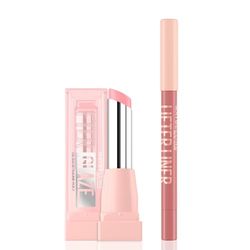 Maybelline Lip Balm and Lip Liner, Lifter Glaze Melting Balm and Lifter Liner with Hyaluronic Acid, for Hydrated and Smoother Lips, Shade Pink Drip and Line Leader, Makeup Bundle