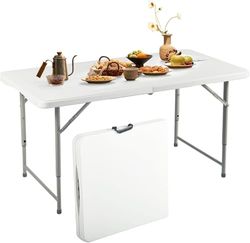 HOMYLIN 1 Table à Manger d'extérieur de 120 cm, Pliable, en Plastique léger, Parfaite pour Les fêtes en Plein air, Le Jardin, Le Camping, Blanc