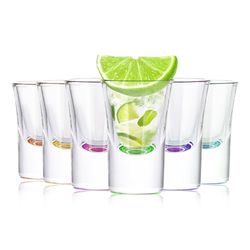 ASelected Coloured Shot Glasses 30 Ml Heavy Base Shot Glasses Set of 6 Stackable, Reusable Clear Shot Glasses Set for Vodka, Tequila, Multicoloured