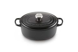 Le Creuset Signature gjutjärnspanna med lock, Ø 31 cm, oval, lämplig för alla typer av spisar och induktion, volym: 6,3 l, 5,705 kg, svart
