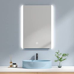 EMKE Espejo de baño LED 60 x 80 cm, Espejo con Interruptor táctil + iluminación LED + antivaho, luz Blanca 6500K