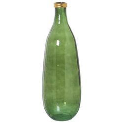 Jarron de videio Reciclado en Verde con Filo Dorado 25x75cm, Boca 6cm