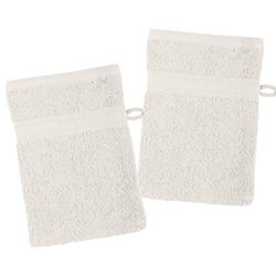 LOVELY CASA - Lot de 2 gants de toilette 15 x 21 cm - LAGUNE - Ecru