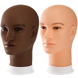Dicunoy Lot de 2 têtes de mannequin pour cheveux masculins, tête de perruque chauve, tête de cosmétologie afro américaine pour lunettes, cheveux, chapeaux, casques, lunettes