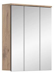 xonox.home Mason, armadietto a specchio per il bagno, armadietto a specchio per il bagno, in basalto, grigio, con struttura Nox Oak Nb. 60 x 77 x 18 cm, con grande superficie a specchio