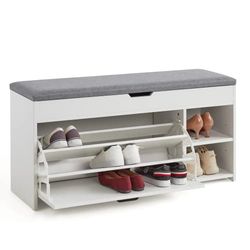 Meerveil Stojak na buty na buty, uchwyt na buty z wieloma przestrzeniami do przechowywania w stylu przemysłowym, drewniany do wejść i korytarzy, L100 x 30 x A52 cm, biały