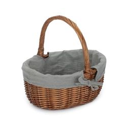 Double Steamed Oval Wicker Shopping Basket Grey Lining
