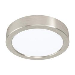 EGLO LED plafondlamp Fueva 5, Ø 16 cm, 1 lichtpunt, moderne opbouwlamp van staal en een kunststof lichtoppervlak, plafondlamp in nikkel-mat, wit, LED