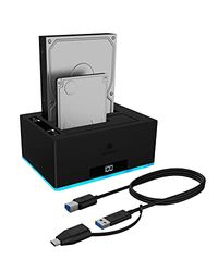 ICY BOX Docking Station per due dischi rigidi USB 3.0 per HDD/SSD SATA da 2,5" e 3,5", RGB, funzione di clonazione offline, USB-C e USB-A, UASP, IB-127CL-U3