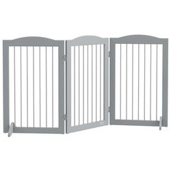 PawHut Foldable Dog Gate, Freestanding Pet Gate with Two Support Feet - Grey