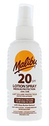 Malibu Sun SPF 20 Lotion Spray, Medium Protection Sun Cream, Water Resistant, Vitamin Enriched, with Shea Butter Extract, 100ml