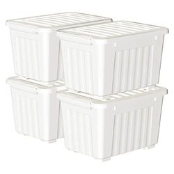 Cetomo 80L* 4 Plastic Opbergdoos, Wit, Tote box, Organiseren Container met duurzaam deksel en veilige vergrendelende gespen, stapelbaar en nestbaar, 4Pack, met gesp