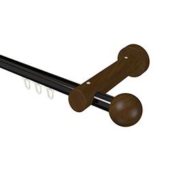 Flairdeco - Asta per Tenda a Binario Interno, Ø 20 mm, 1 Binario, Tipo sferico, in Alluminio/Legno, Nero/Noce Laccato, 100 cm