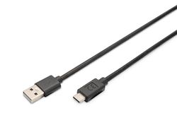DIGITUS Câble de connexion USB 2.0 - 3 m - Câble de connexion USB type A vers USB Type-C - Haute vitesse 480 Mbit/s - Noir