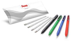 Pentel BX470 iZee - Juego de bolígrafos (4 colores, incluye minas de recambio, diámetro de la bola 1,0 mm), color negro/rojo/azul/verde 4 Stück + Minen