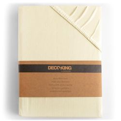 DecoKing Hoeslaken 180x200-200x200 cm 100% Gekamd Katoen Jersey Zacht 180x200cm - 200x200cm Crème Amber