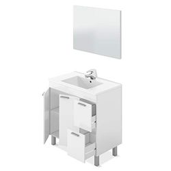 ARKITMOBEL Mueble de Baño con 2 Puertas 2 Cajones y Espejo, Módulo Baño, Color Blanco Brillo, Medidas: 80 x 80 x 45 (Alto x Ancho x Fondo, en centímetros), Modelo Aktiva (Sin Lavabo)