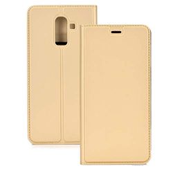 Carcasa de telefono Galaxy J8 Caso Ultrafina prensado magnética TPU + PU Leathe for (2018), con la Tarjeta de la Ranura del sostenedor y (Negro) (Color : Oro)